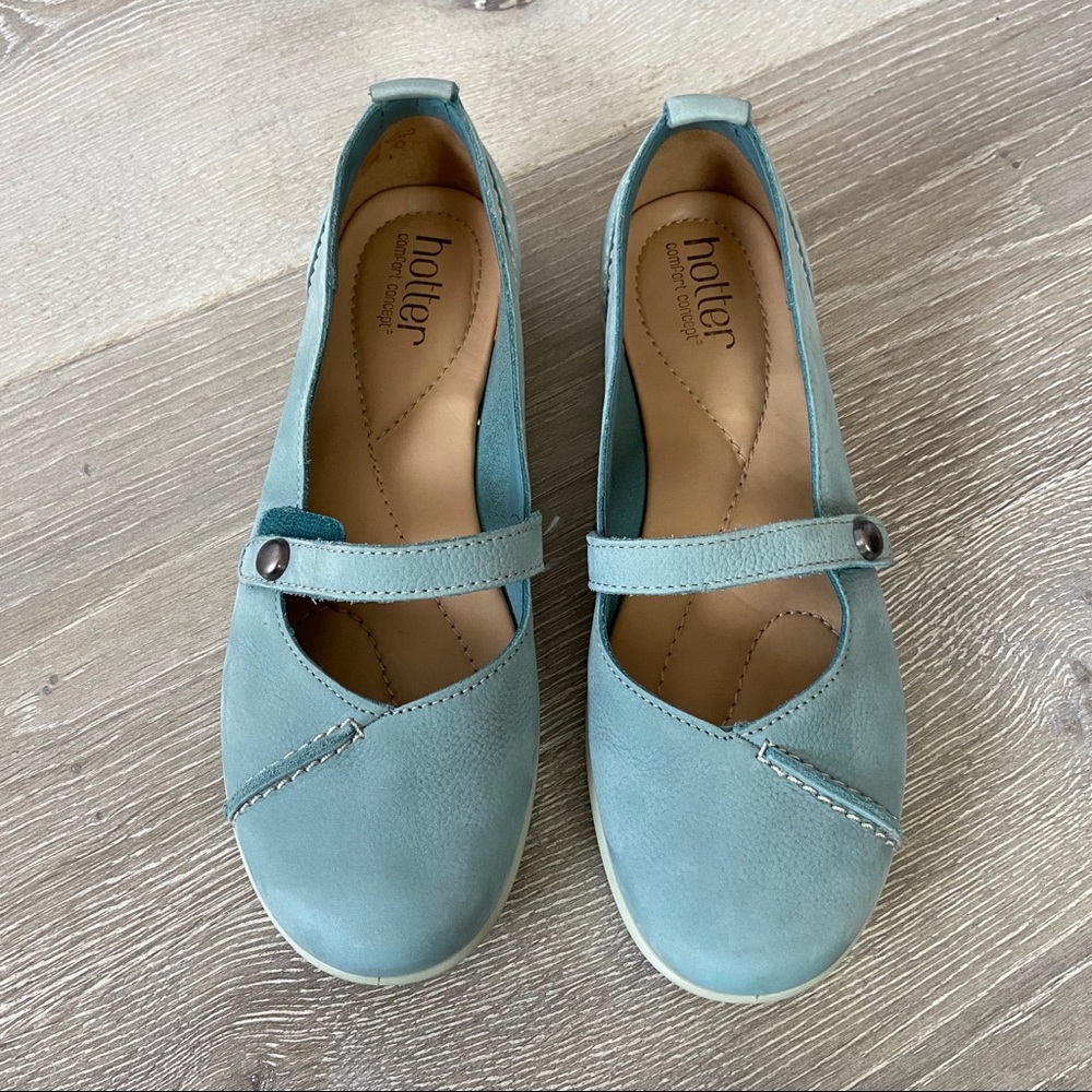 HOTTER Suede Light Baby Blue Mary Janes Size 6 - Picture 2 of 9